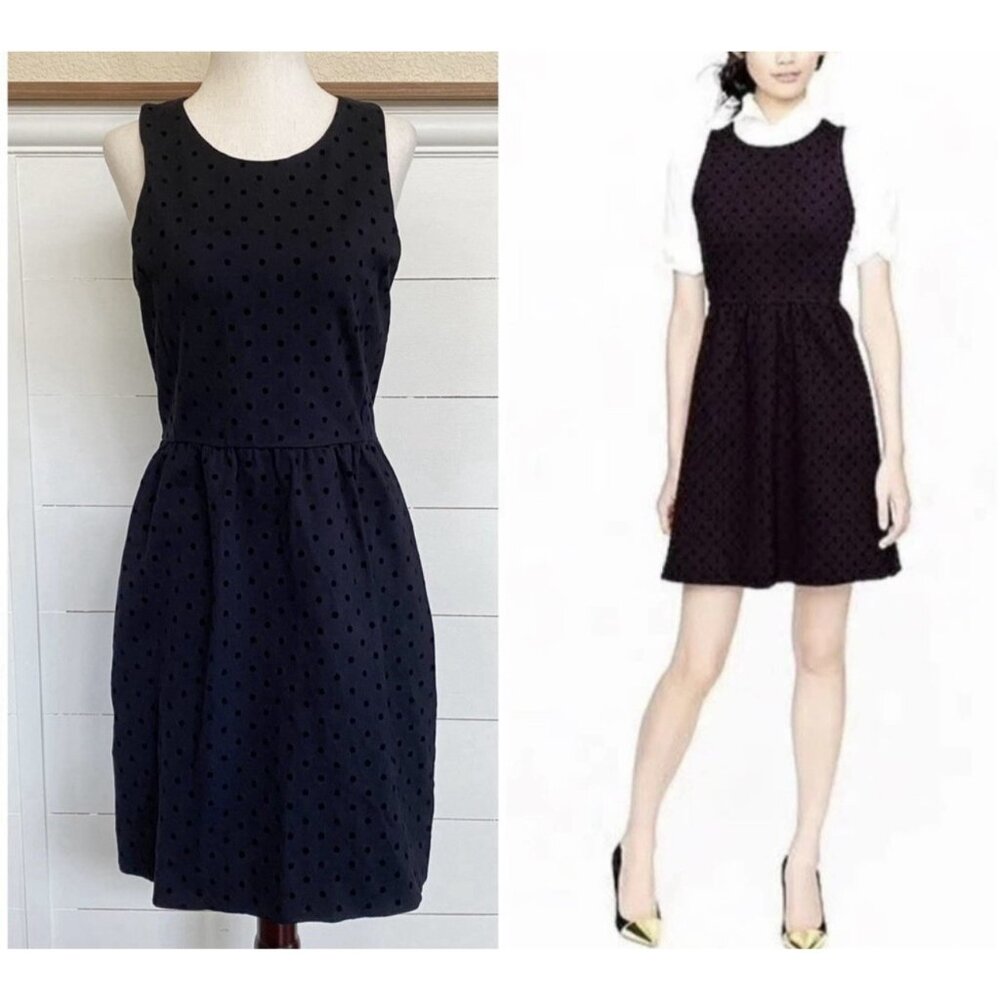 J Crew A Line Dress S Small 2 4 6 Navy Blue Polka Dot Stretch Sleeveless NEW NWT